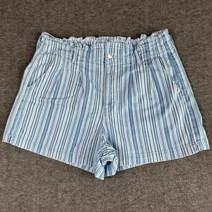 American Eagle Striped Mom Shorts‎ Women's 14 Stretch High Rise Blue Casual